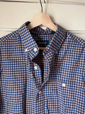Orvis Short-Sleeve Button-Down Check Shirt - Blue & Tan